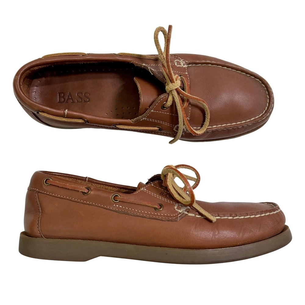 Bass Seafarer Boat Shoes 8M Brown Leather Loafers 7261 Moc Toe Nautical Mens